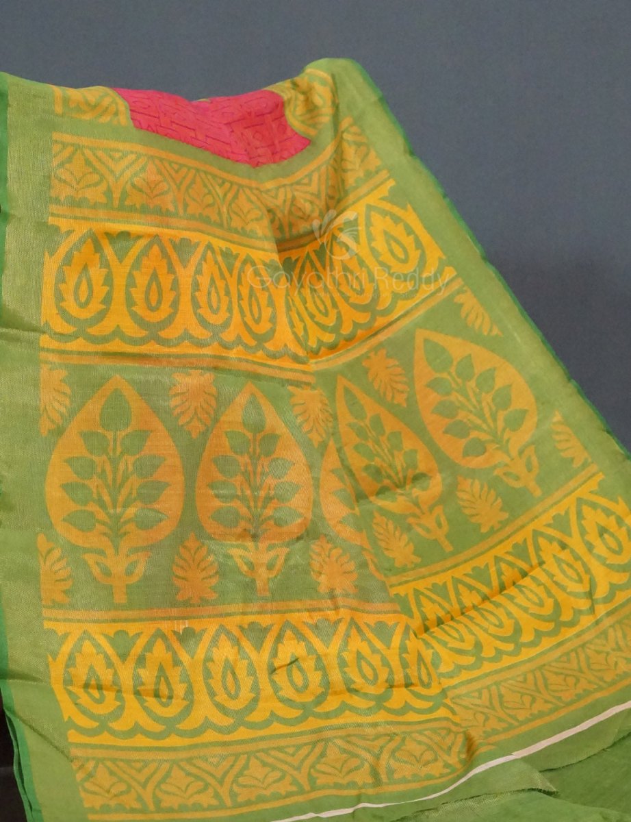 Baby Pink Colour With Leaf Green Blouse Cotton Brasso Saree By Gayathri Reddy Designer Studio