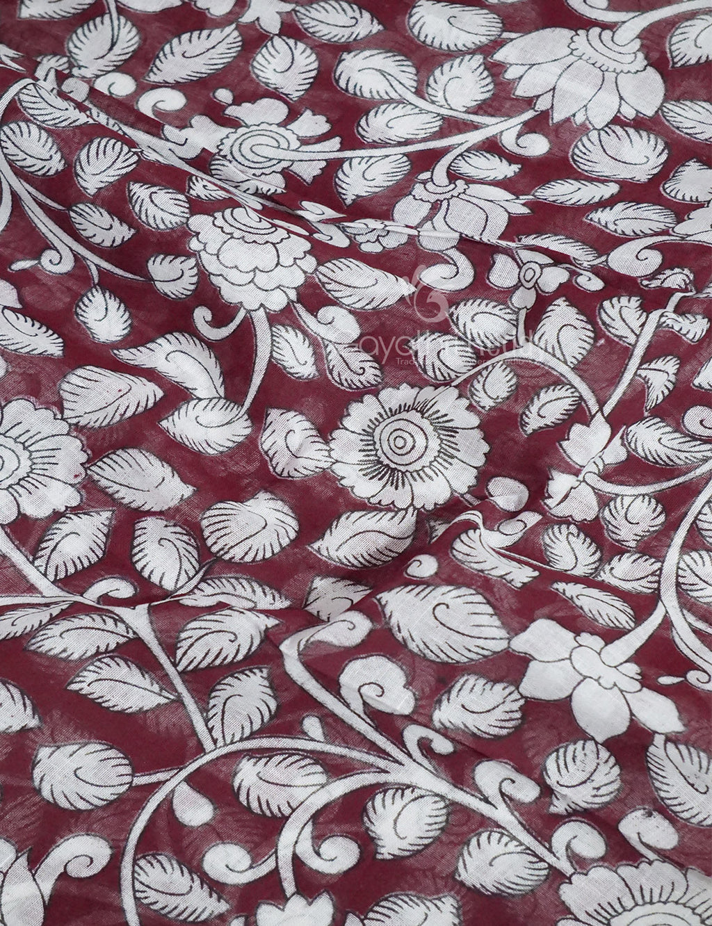 Gleaming Dark Maroon Kalamkari Cotton Linen Printed Saree By Gayathri Reddy Designer Studio