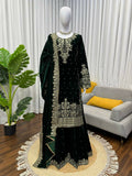 Vastranavya Green Viscose Velvet Cording Sequence With Moti Work Top-Bottom With Dupatta