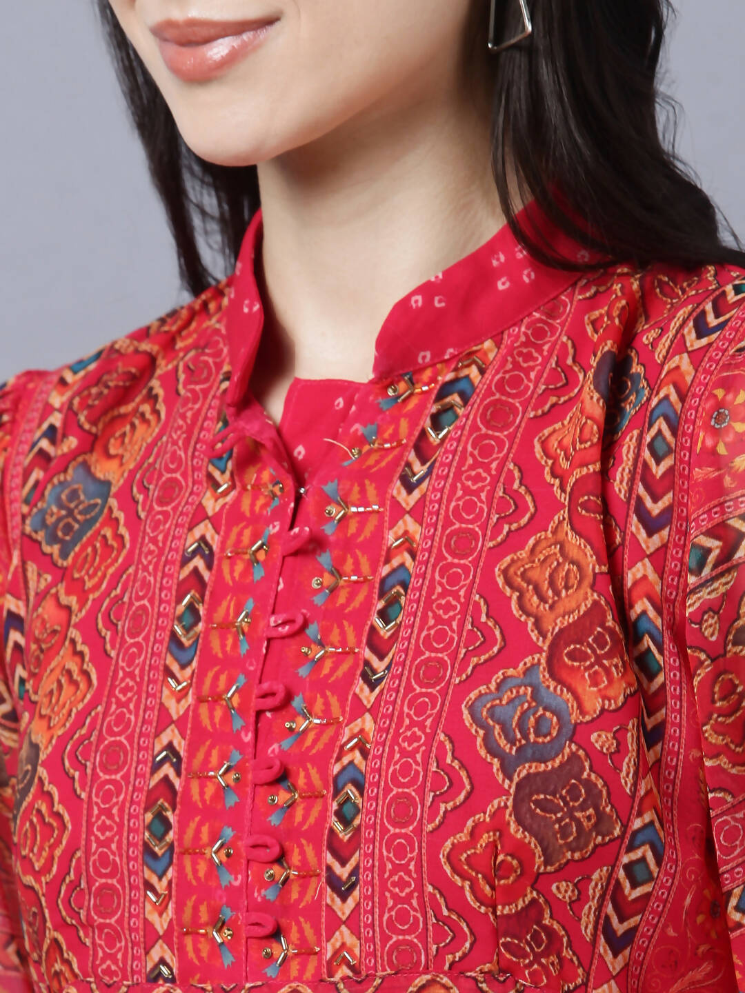 Myshka Stylish Red 3/4 Sleeve Women's Dress