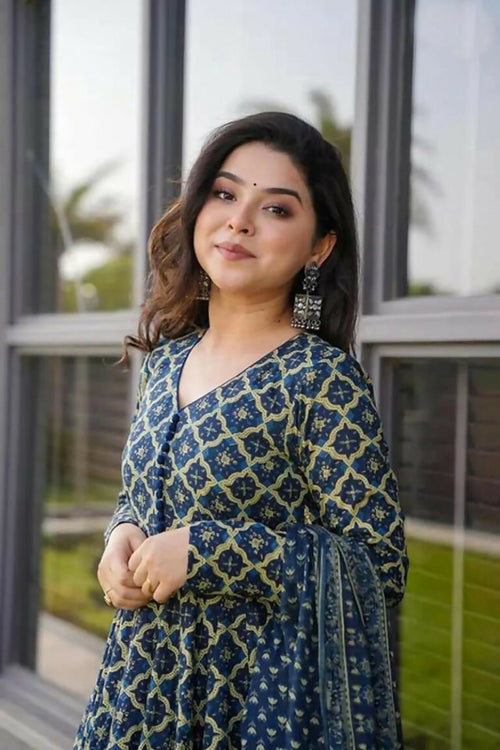 Aayaa Designer Printed Cotton Silk Suit - Multi Color