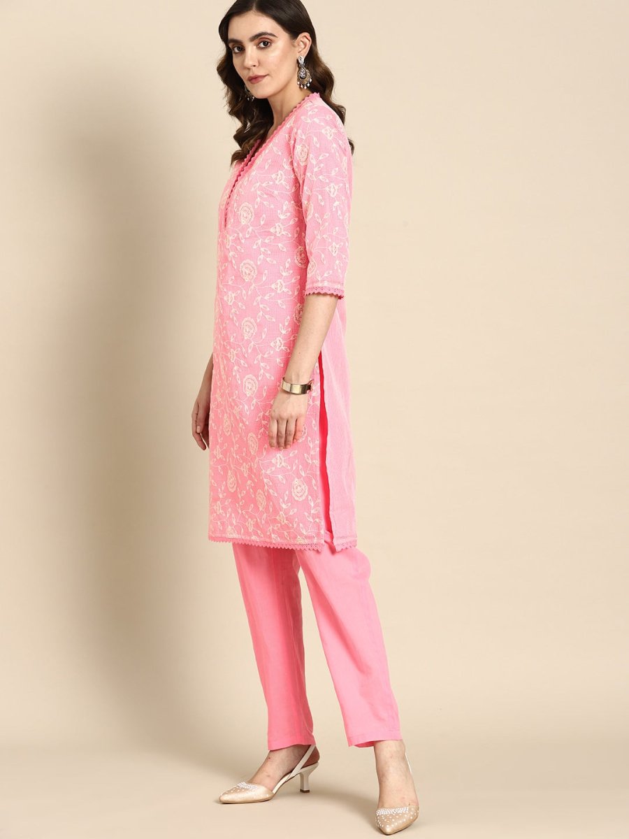 All About You Women Floral Embroidered Regular Kurta with Trousers & Dupatta