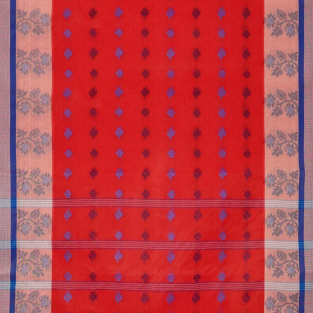 Exclusive Collection 100% Pure Cotton Red Tant Saree With Hand Weaving Work