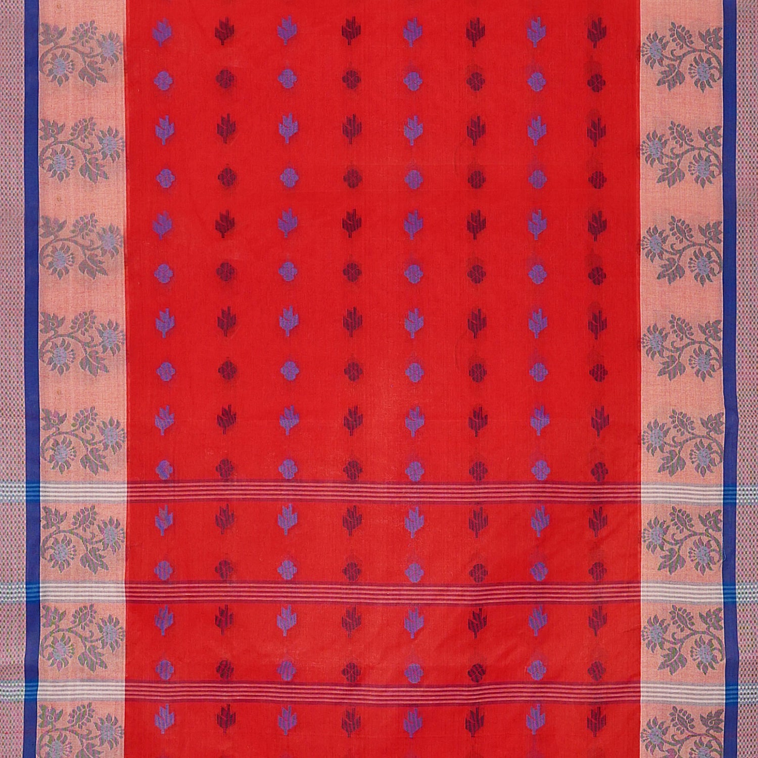 Exclusive Collection 100% Pure Cotton Red Tant Saree With Hand Weaving Work