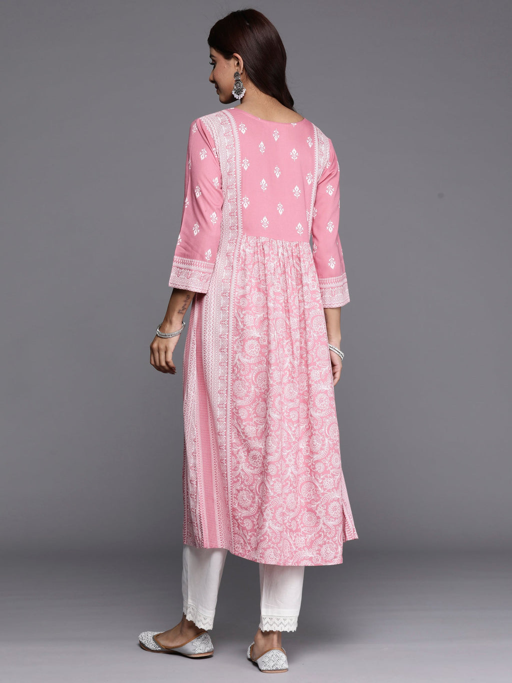 Indo Era Pink Printed A-Line Kurta