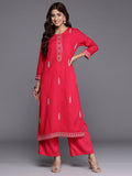 Indo Era Magenta Embroidered Straight Kurta