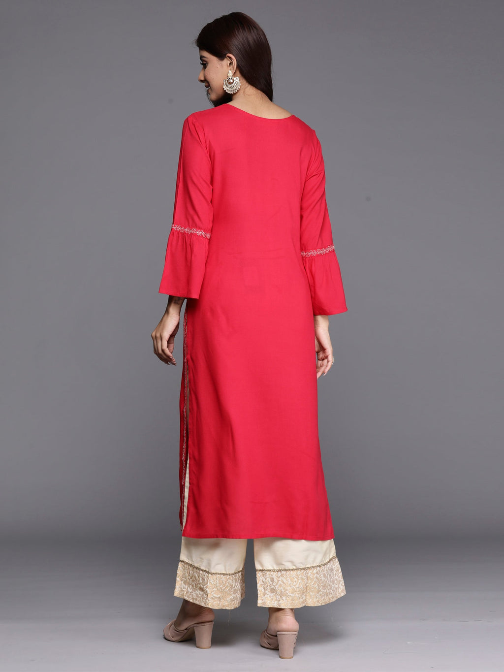 Indo Era Magenta Embroidered Straight Kurta