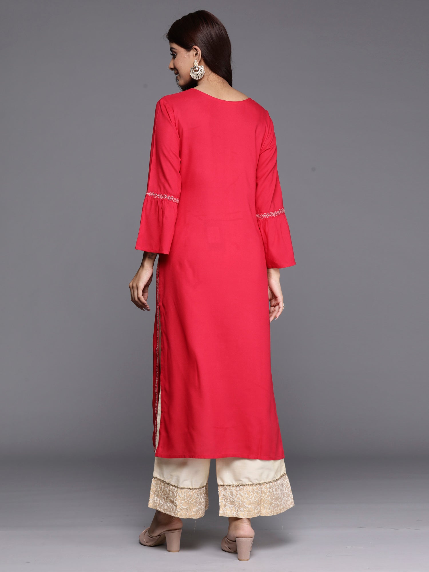 Indo Era Magenta Embroidered Straight Kurta