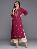 Indo Era Burgundy Embroidered Straight Kurta