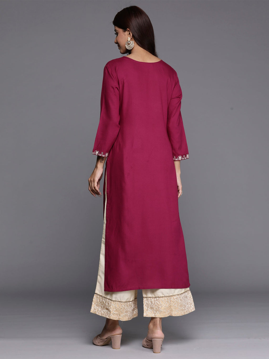 Indo Era Burgundy Embroidered Straight Kurta