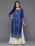 Indo Era Blue Printed Straight Kurta