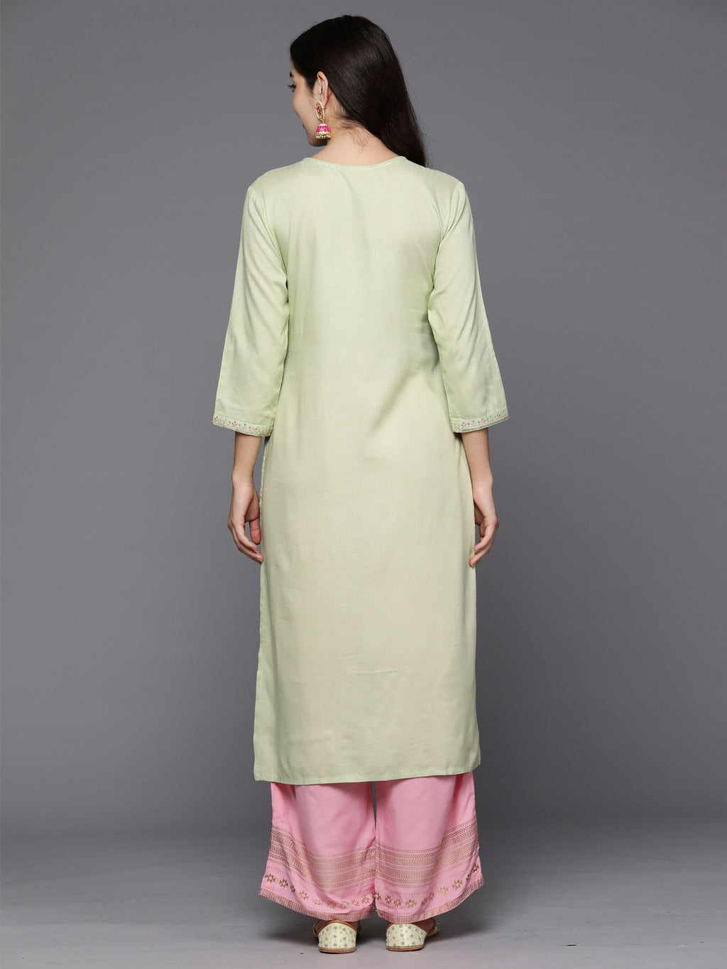Indo Era Green Embroidered Straight Kurta