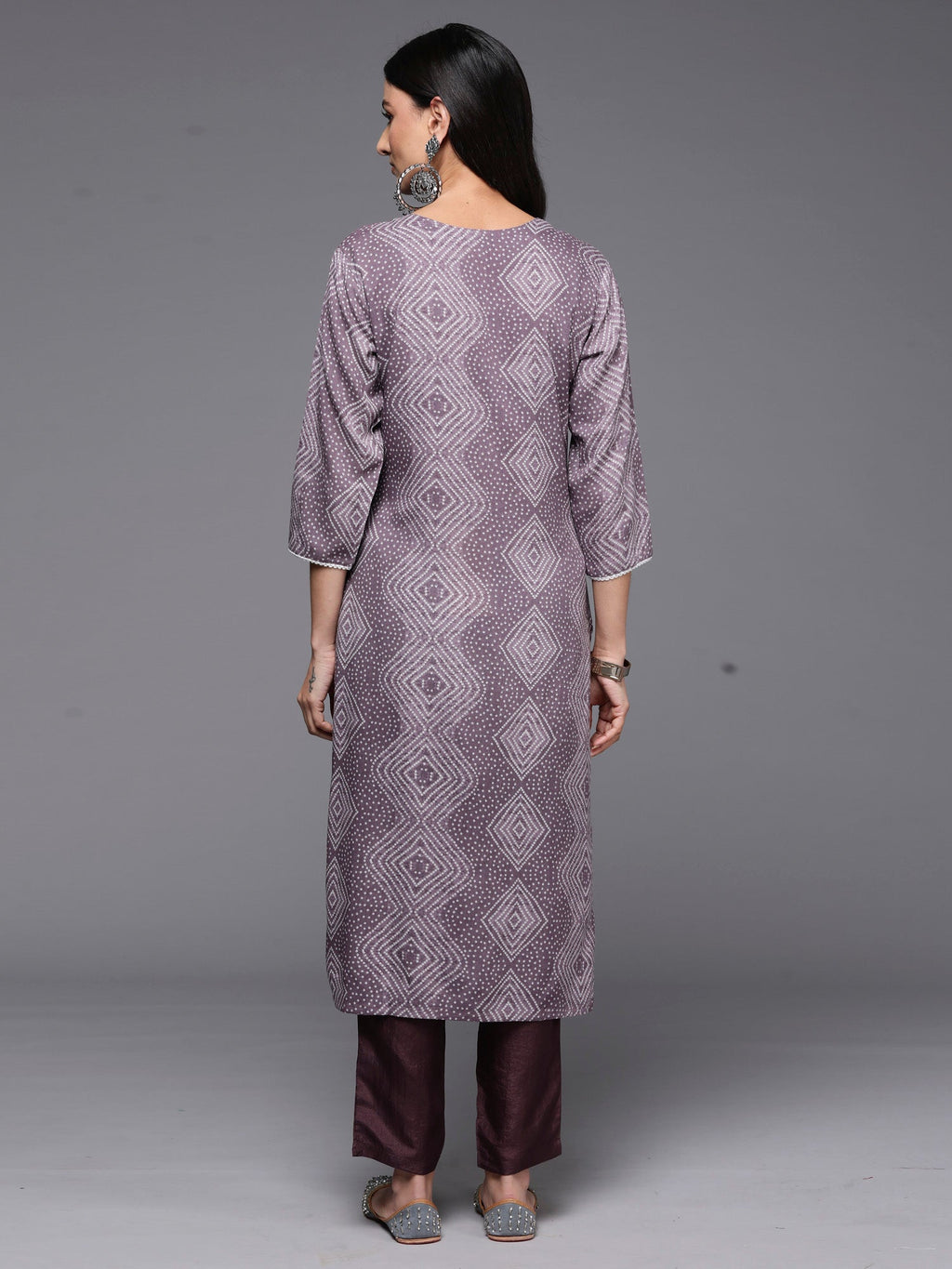 Indo Era Mauve Printed Straight Kurta