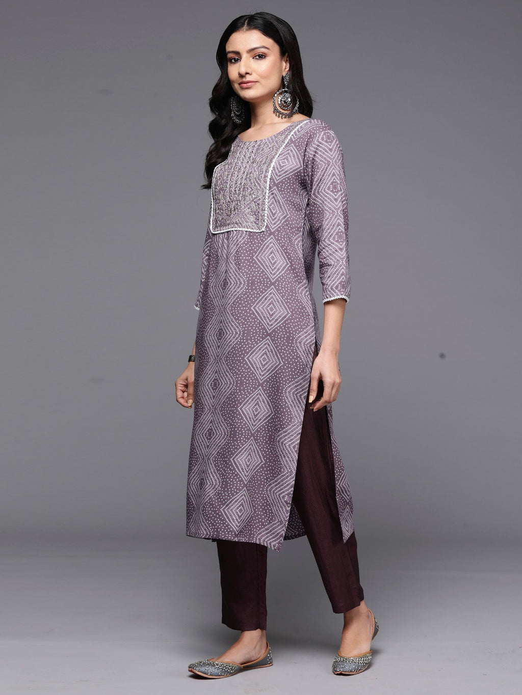 Indo Era Mauve Printed Straight Kurta