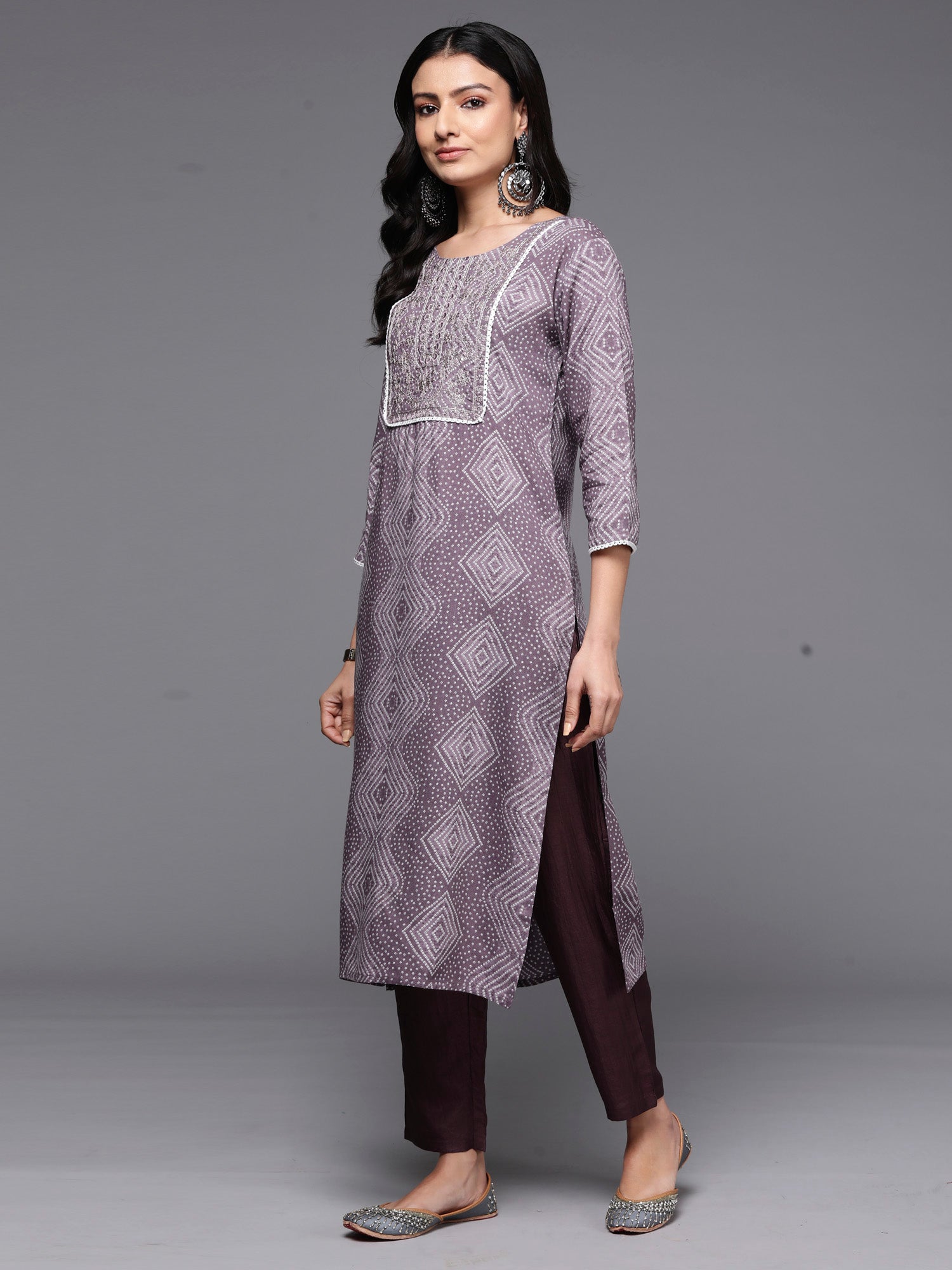 Indo Era Mauve Printed Straight Kurta