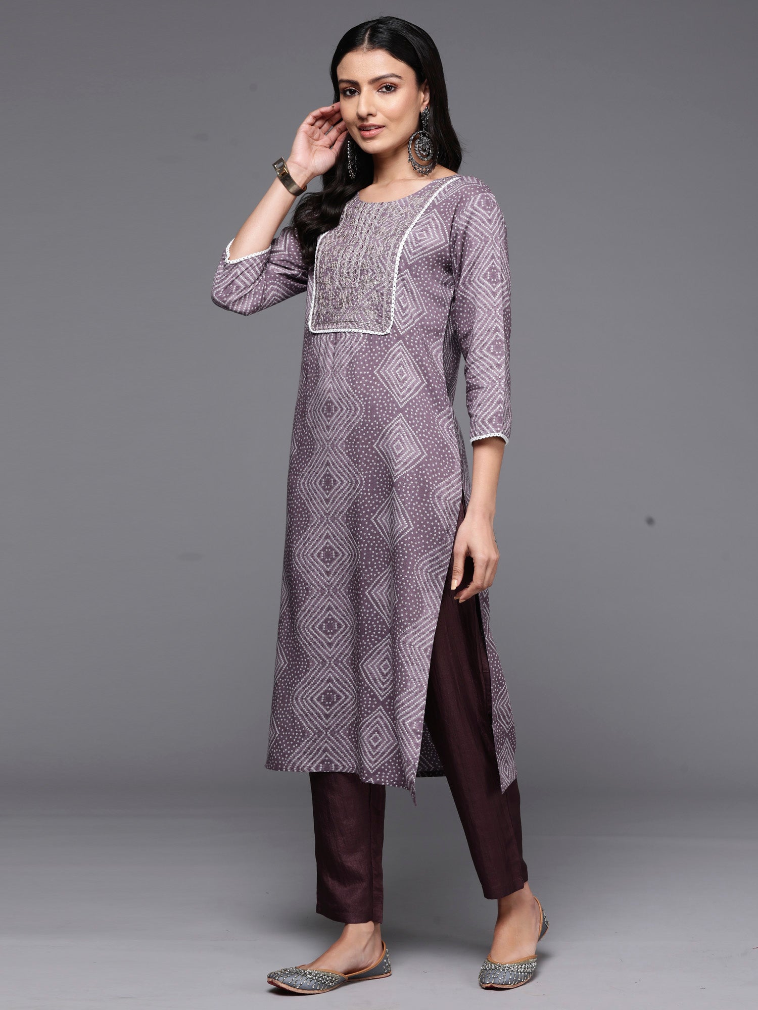 Indo Era Mauve Printed Straight Kurta