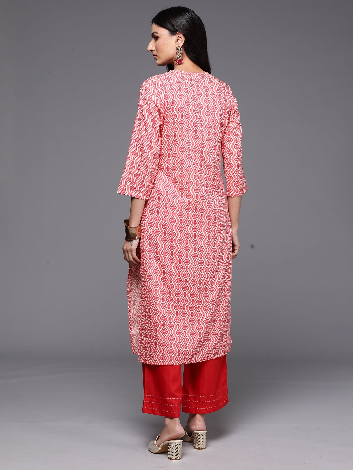 Indo Era Peach Printed Straight Kurta