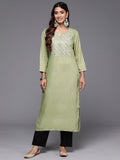 Indo Era Green Embroidered Straight Kurta