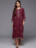 Indo Era Maroon Embroidered Straight Kurta