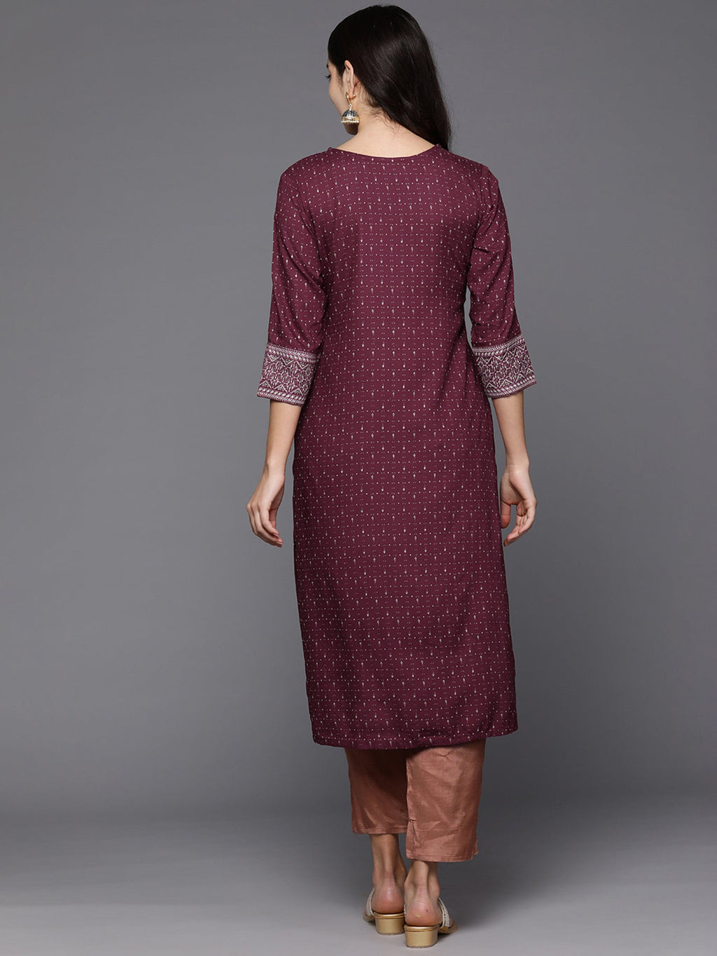 Indo Era Maroon Embellished Straight Kurta