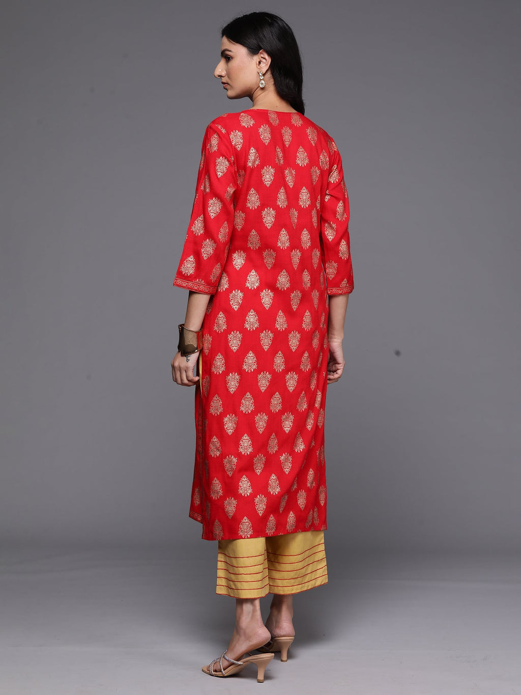 Indo Era Red Printed Straight Kurta