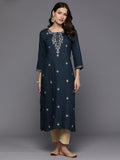 Indo Era Teal Embroidered Straight Kurta