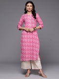 Indo Era Pink Printed Straight Kurta