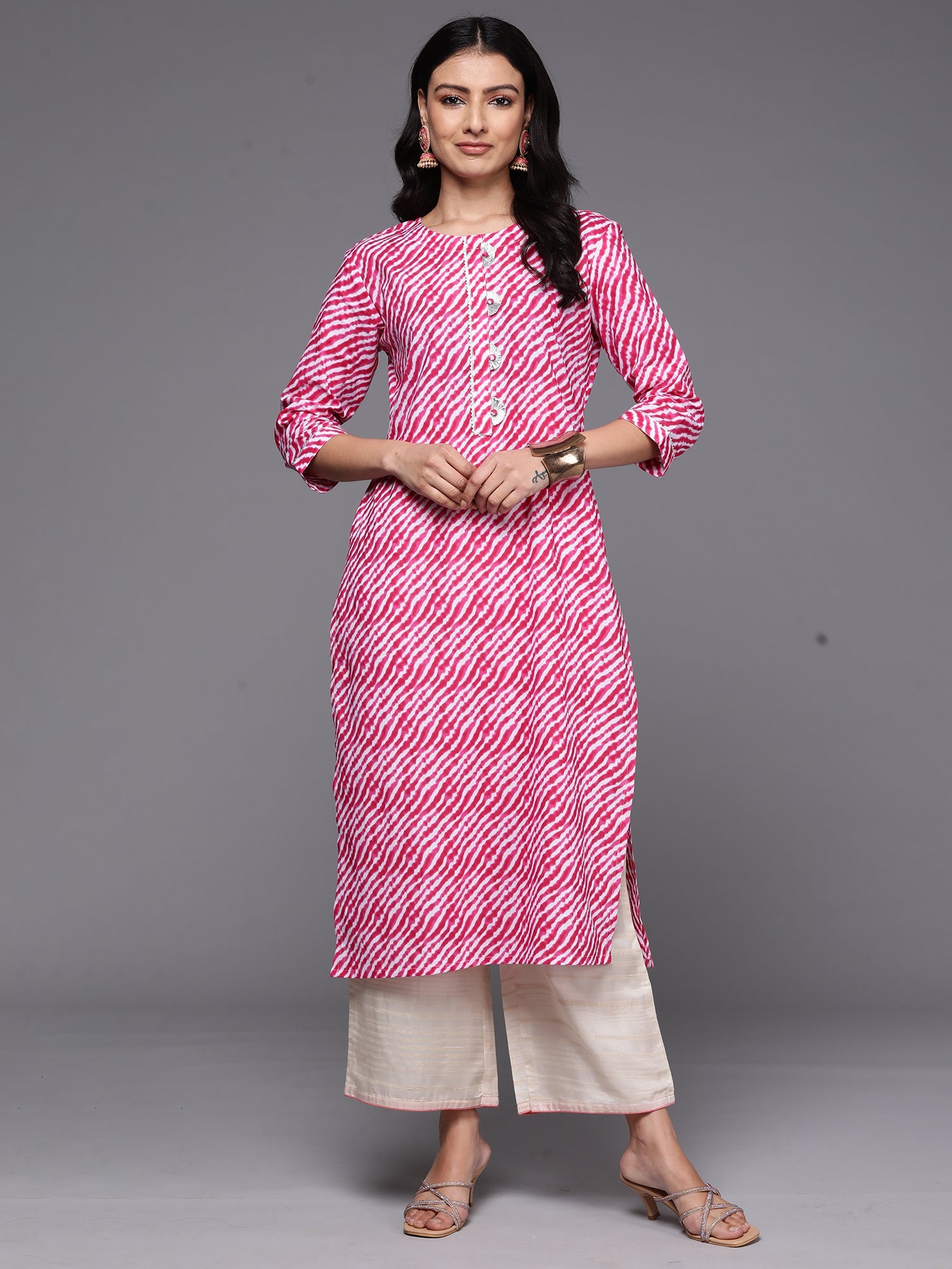 Indo Era Pink Printed Straight Kurta
