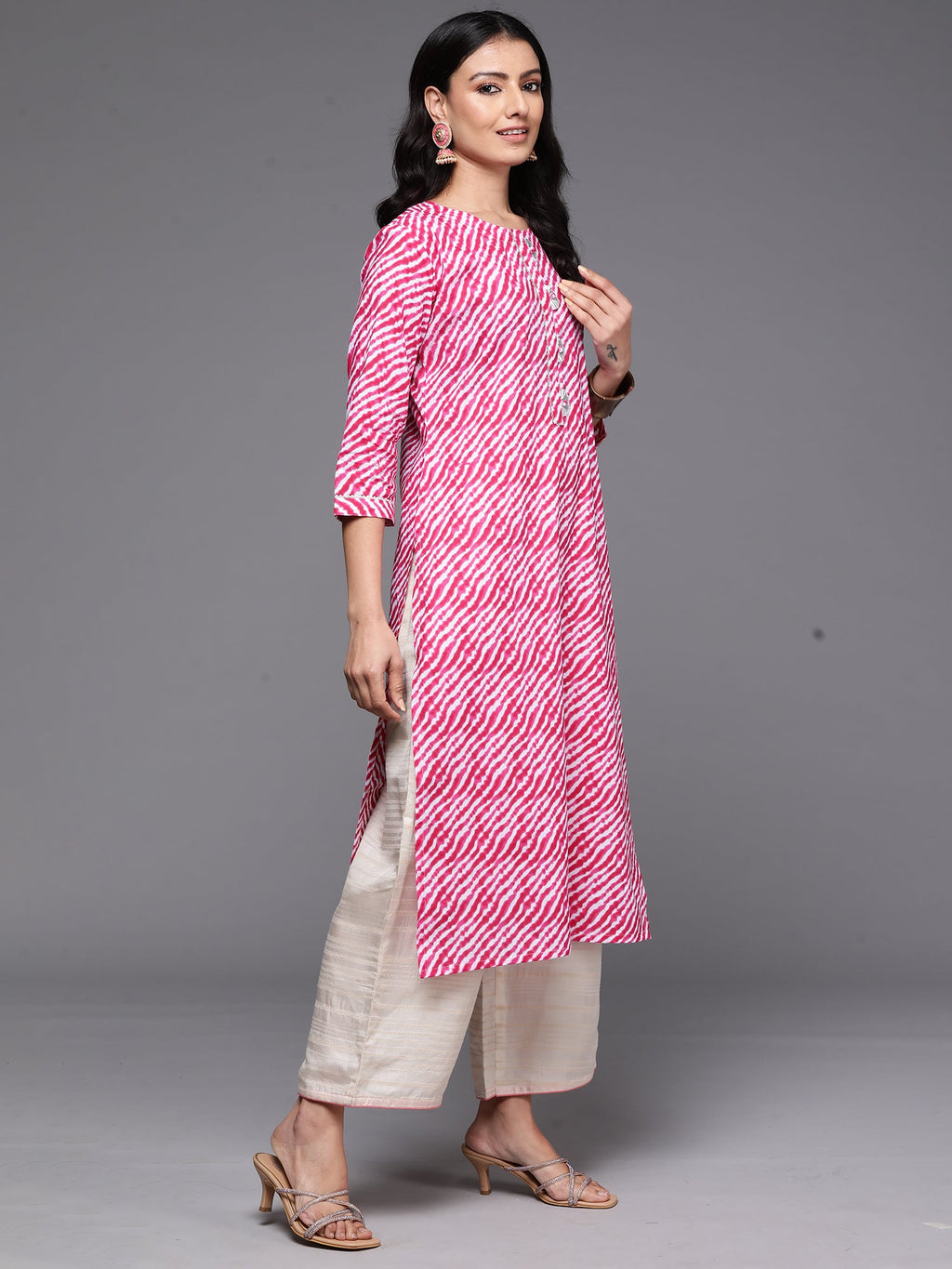 Indo Era Pink Printed Straight Kurta