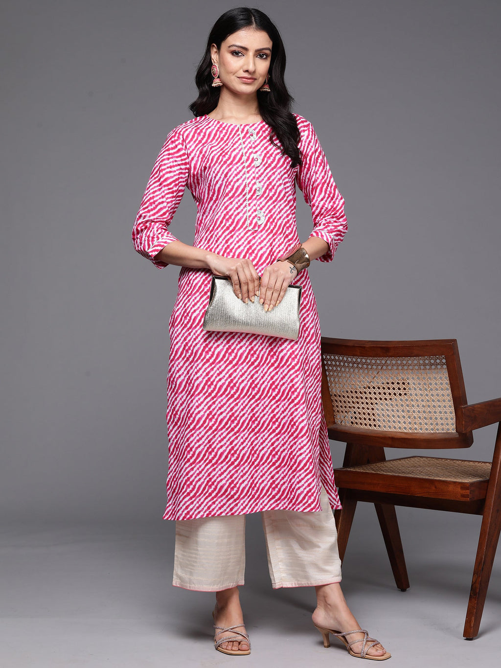 Indo Era Pink Printed Straight Kurta
