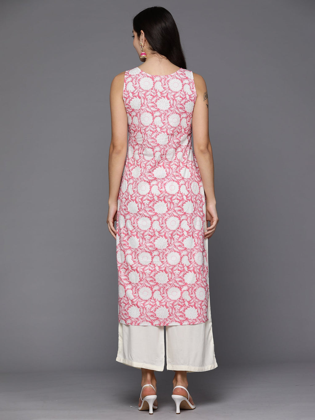 Indo Era Pink Printed Straight Kurta