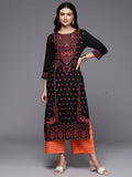 Indo Era Black Printed Straight Kurta