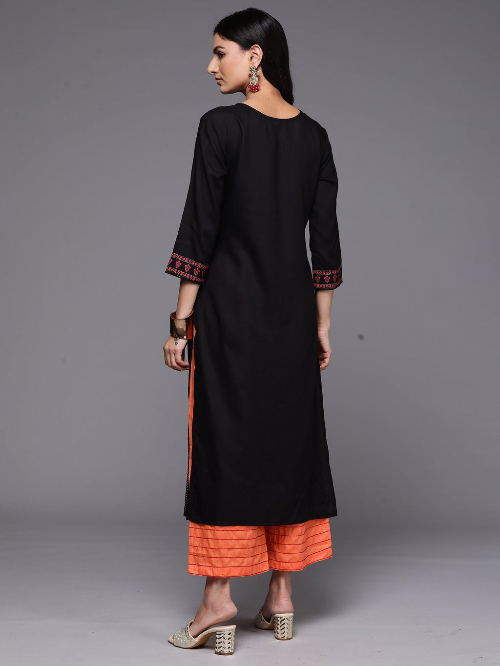 Indo Era Black Printed Straight Kurta
