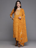 Indo Era Mustard Printed Straight Kurta Trousers With Dupatta set