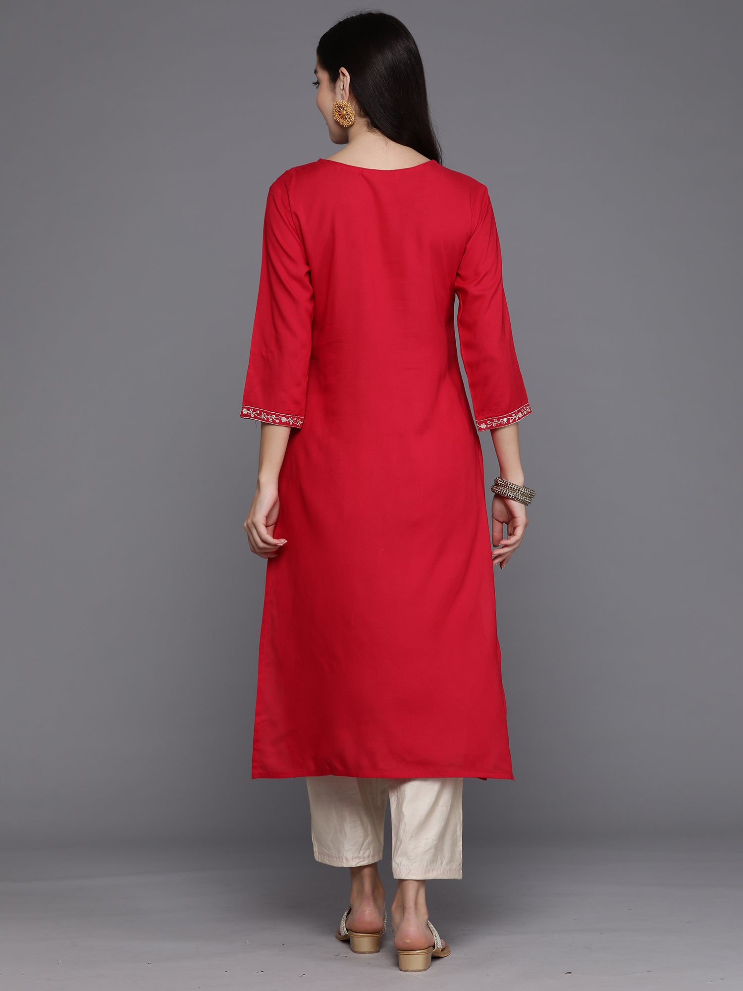 Indo Era Magenta Embroidered Straight Kurta