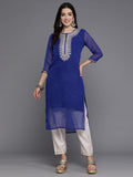 Indo Era Blue Printed Straight Kurta