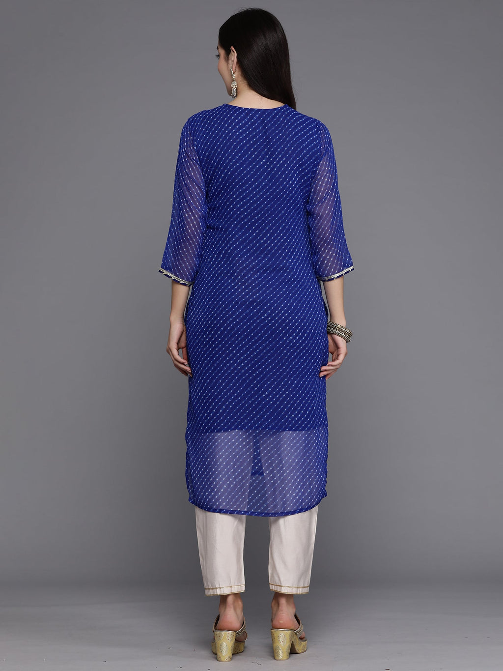 Indo Era Blue Printed Straight Kurta