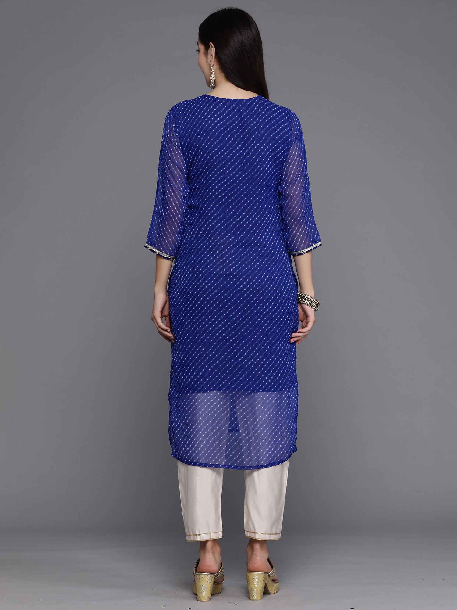 Indo Era Blue Printed Straight Kurta