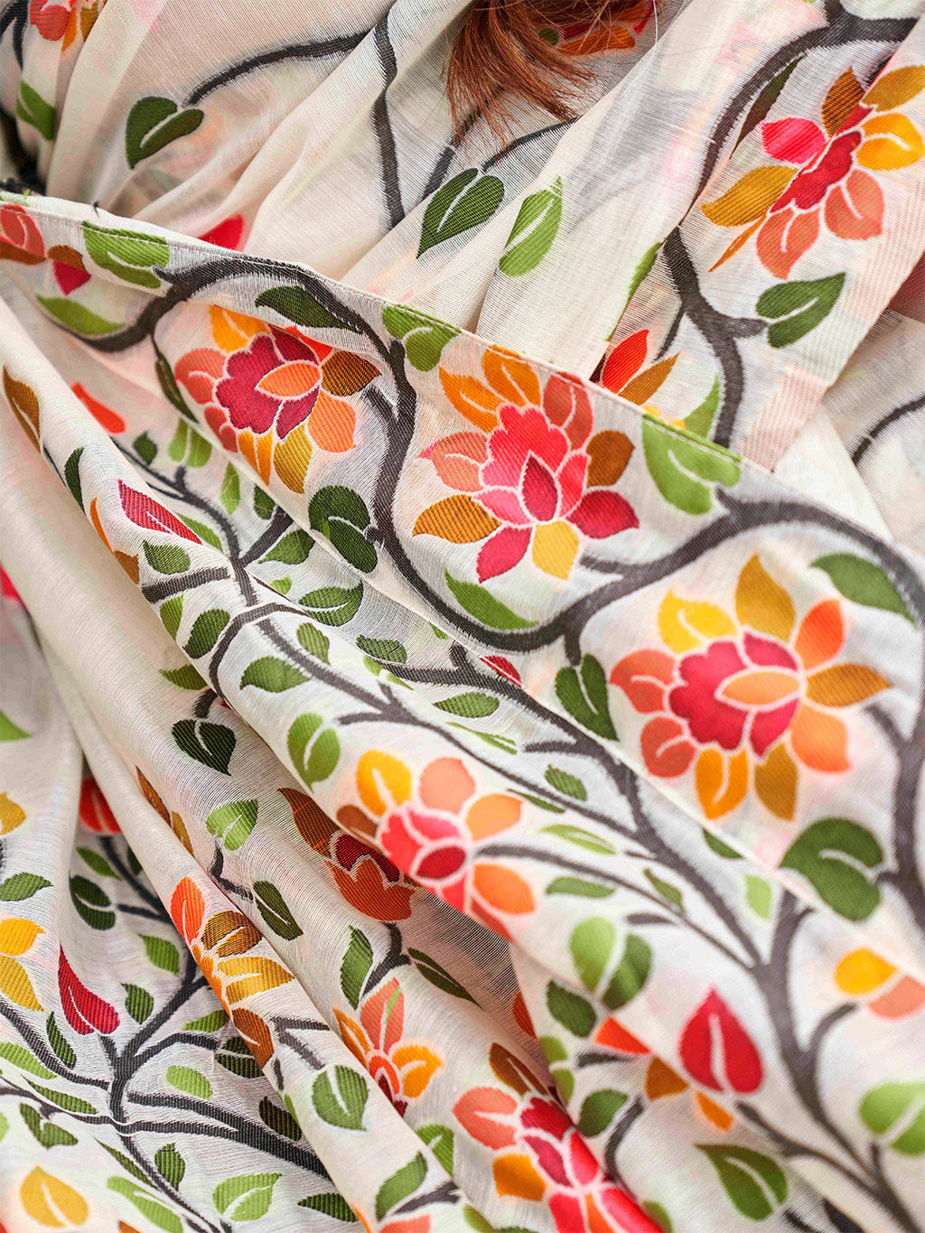 Tikhi Imli White Floral Woven Design Saree