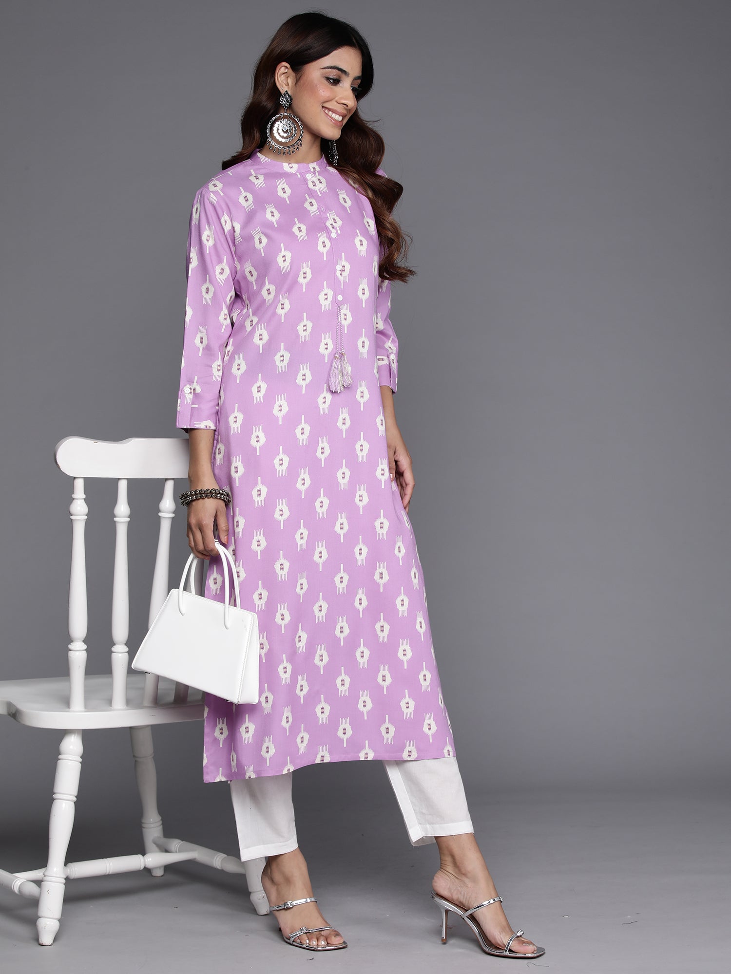Indo Era Lavender Printed Straight Kurta
