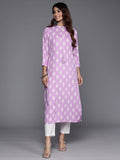 Indo Era Lavender Printed Straight Kurta