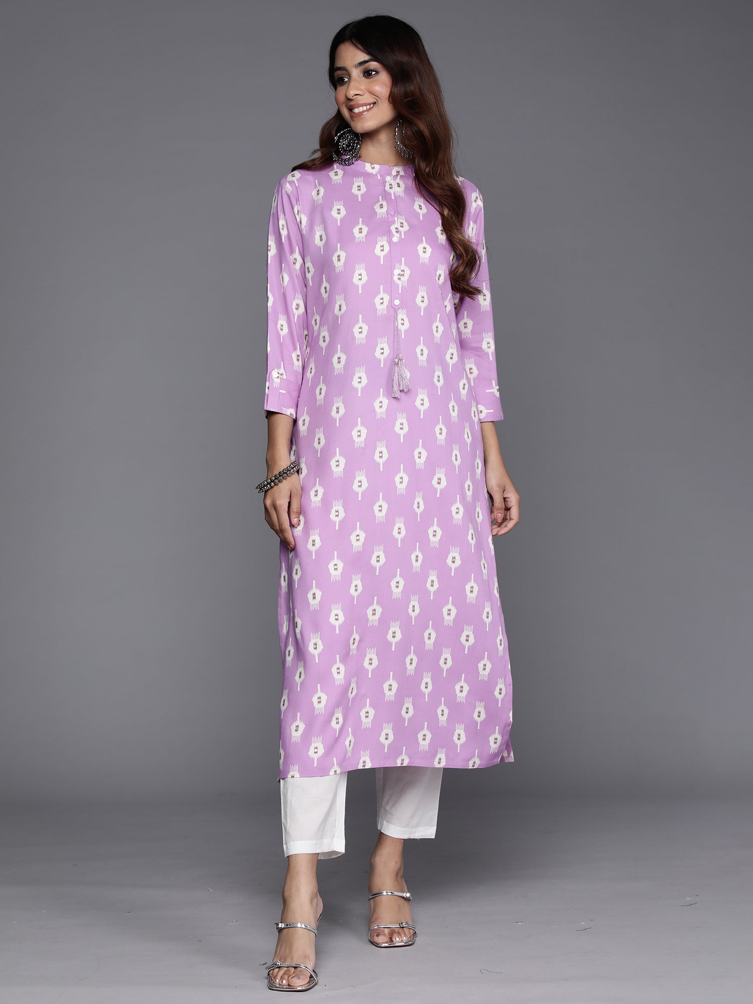 Indo Era Lavender Printed Straight Kurta