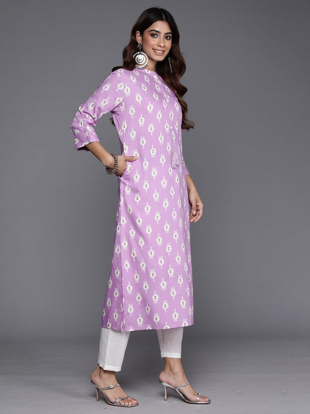 Indo Era Lavender Printed Straight Kurta