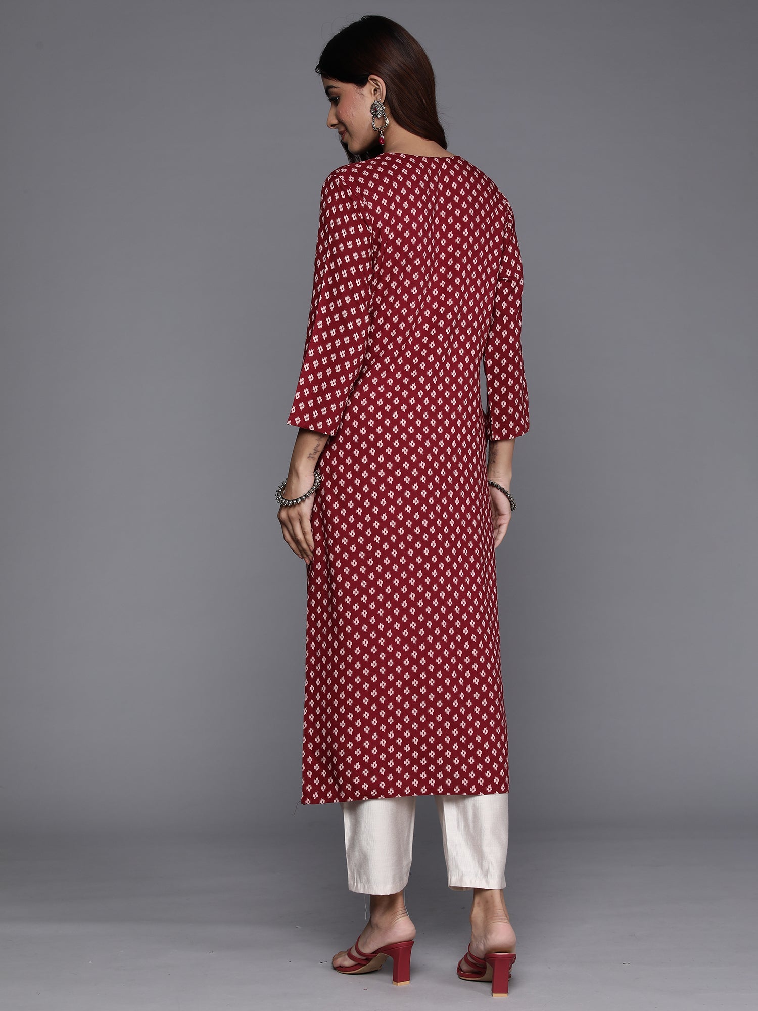 Indo Era Maroon Printed Straight Kurta