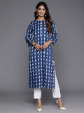 Indo Era Navy Blue Printed Straight Kurta