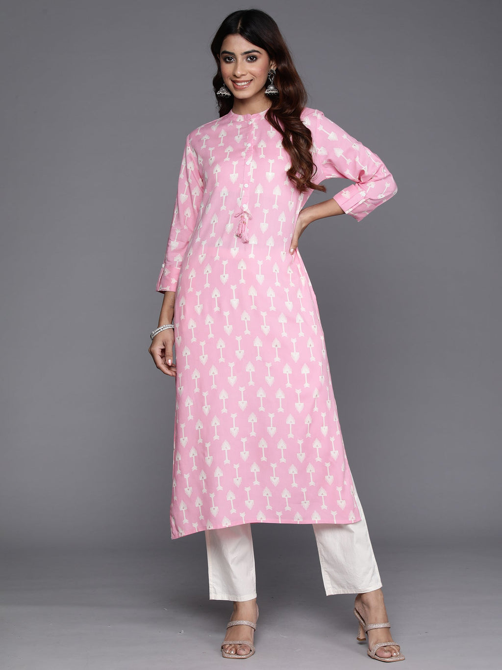 Indo Era Pink Printed Straight Kurta