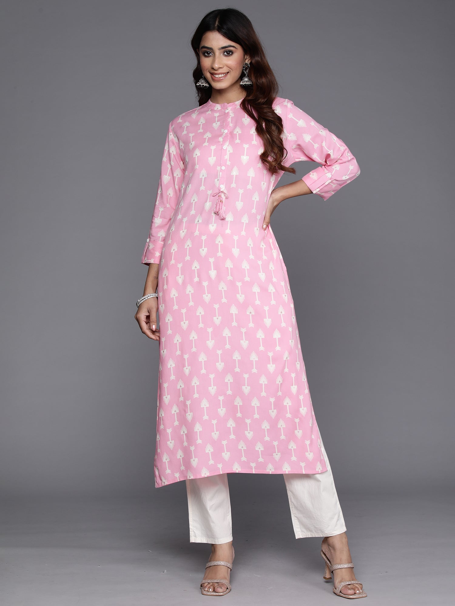 Indo Era Pink Printed Straight Kurta