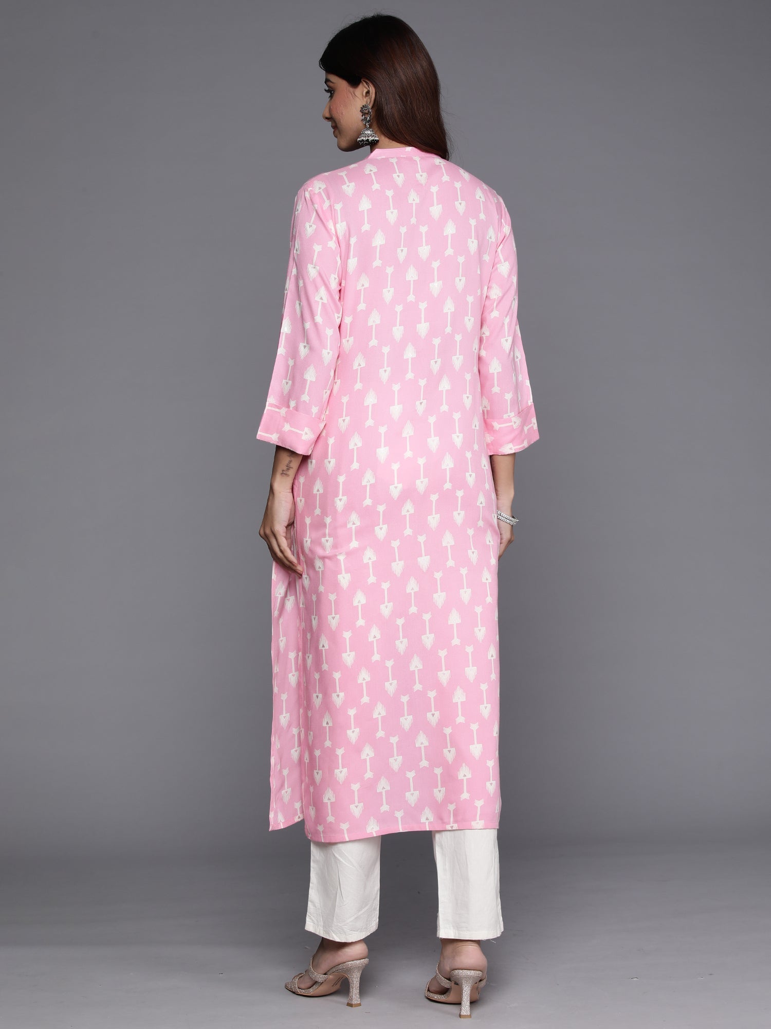 Indo Era Pink Printed Straight Kurta