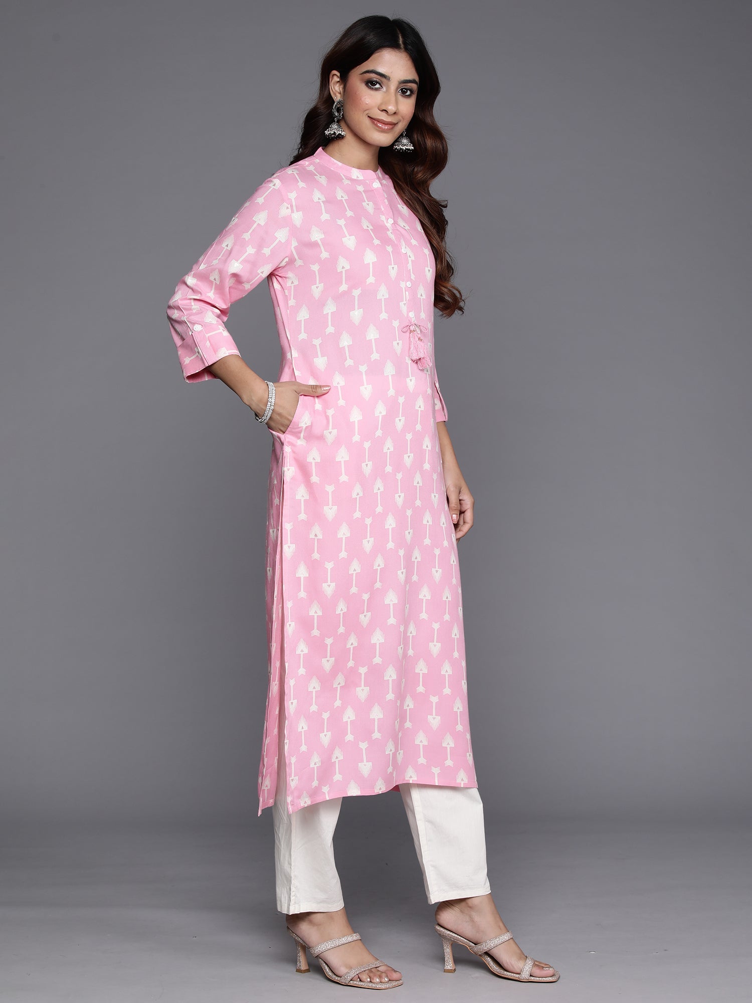 Indo Era Pink Printed Straight Kurta