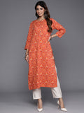 Indo Era Orange Printed Straight Kurta